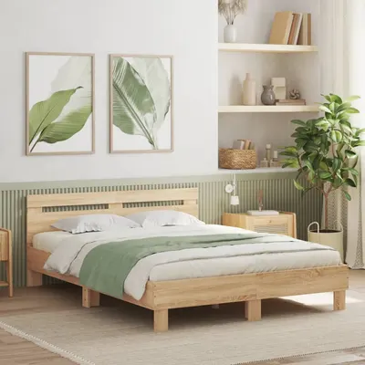 vidaXL Cadru de pat cu tăblie stejar sonoma 140x190 cm lemn prelucrat