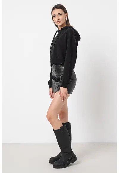 Hanorac crop cu logo - Negru