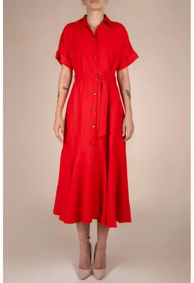 Rochie camasa midi cu volan si cordon