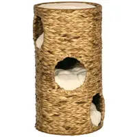PawHut Loc de retragere pentru pisici cu 3 niveluri, 3 intrări, design boho, inclusiv pernă, 40 cm x 40 cm x 73 cm, maro deschis + crem | Aosom Romania