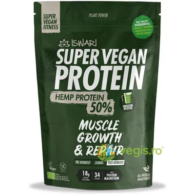 Proteina Super Vegan Potrivita dupa Efort din Pulbere de Canepa fara Gluten Ecologica/Bio 1.2kg