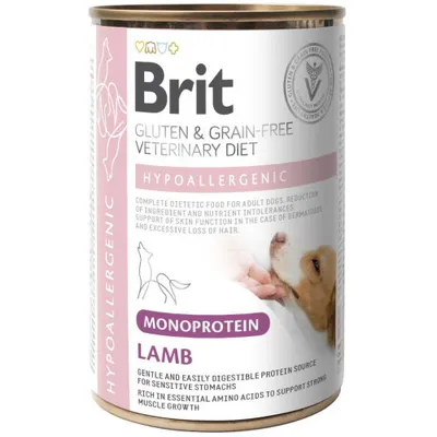Hrana umeda hipoalergenica pentru caini Brit Grain Free VD Hypoallergenic, miel, 400 g