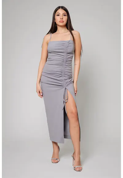 Rochie midi cu slit lateral - Gri cenusiu