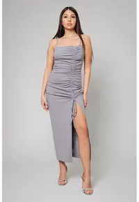 Rochie midi cu slit lateral - Gri cenusiu