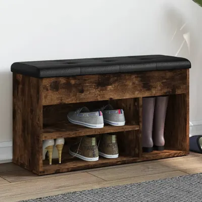 vidaXL Bancă de pantofi, stejar fumuriu, 82x32x45,5 cm, lemn prelucrat