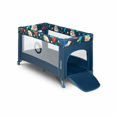 Patut pliabil Lionelo Stefi Blue Navy cu un nivel,intrare laterala cu fermoar, roti, conform cu standardul european de securitate EN 716