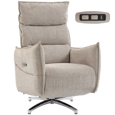 HOMCOM Fotoliu relax electric rotativ pentru adulți, fotoliu cu material aspect in și porturi de încărcare, bej | Aosom Romania