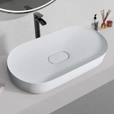 Lavoar din compozit pe blat alb, oval 71 cm, Rea Iris