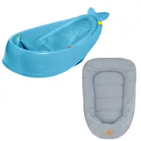 Set Cadita inteligenta, Skip Hop, Pentru 3 etape de crestere, Albastru si cosulet bebelus, Qmini, 55 x 75 cm, Husa 100% muselina dubla, Jeans