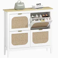 HOMCOM Zapatero Estrecho con 4 Puertas de Ratán Estantes Ajustables para 20 Pares de Zapatos 105x24x95,5 cm Alb | Aosom Romania