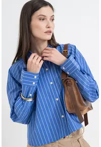 Camasa lejera cu model in dungi - Alb/Albastru