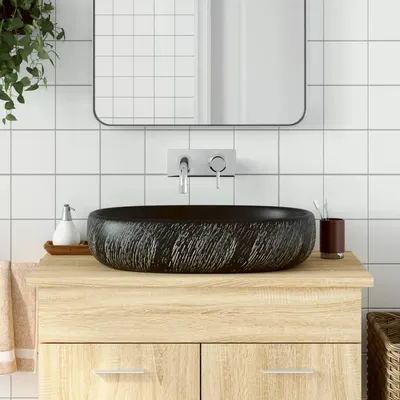 Gossi lavoar de blat, negru, 59x40x14 cm, ceramica, oval