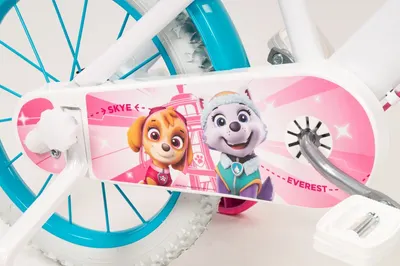 Bicicleta copii Toimsa Paw Patrol Girl 16 inch, cu cosulet frontal si scaunel pentru papusi, de la 5 ani, inaltimea recomandata 110-120 cm, scaun si ghidon reglabile, roti ajutatoare detasabile