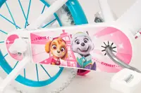 Bicicleta copii Toimsa Paw Patrol Girl 16 inch, cu cosulet frontal si scaunel pentru papusi, de la 5 ani, inaltimea recomandata 110-120 cm, scaun si ghidon reglabile, roti ajutatoare detasabile