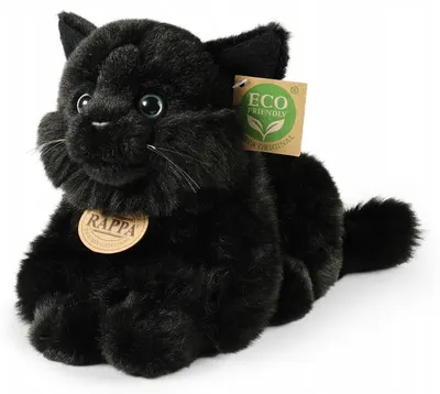 Jucărie de pluș Rappa Eco prieteni - Pisică neagră culcată, 22 cm