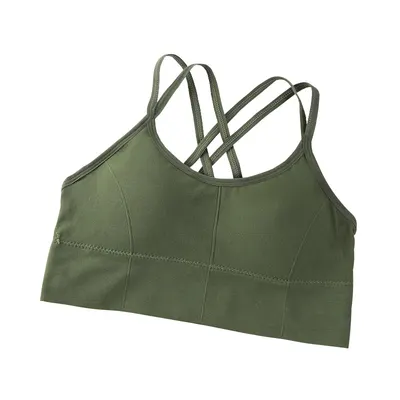 Bustiera pentru Sala, cu Bretele si Spate Gol, Fara Cusaturi, Model Push Up, Marime Universala, Verde, MIX14098