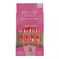 Set 12 Unghii False Elegant Touch, Metallic Material, 02 Cherry