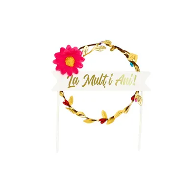 Cake Topper tort coroniță floricică roz