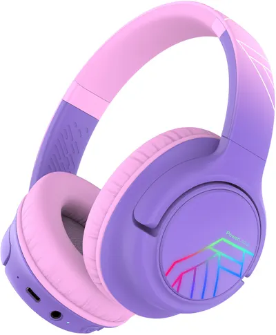 Căști pentru copii cu microfon PowerLocus - Bobo, fără fir, violet