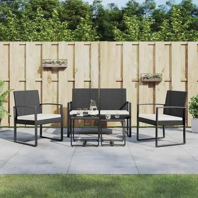 vidaXL Set mobilier de grădină cu perne, 5 piese, negru, PP ratan