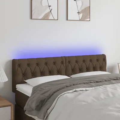 vidaXL Tăblie de pat cu LED, maro închis, 144x7x78/88 cm, textil