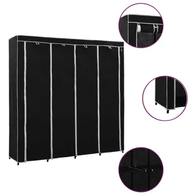 vidaXL Șifonier cu 4 compartimente, negru, 175 x 45 x 170 cm
