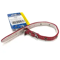 Zgarda reglabila din piele, rosie, cu tinte metalice, 10 mm x 270 mm