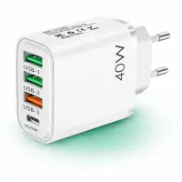 Incarcator Retea Timebox, 4 Porturi, 40W, 1 x Type-C, 3 x USB, Alb - Default Title