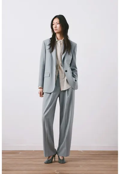 Pantaloni relaxed fit cu talie medie - Albastru prafuit