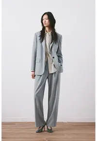 Pantaloni relaxed fit cu talie medie - Albastru prafuit
