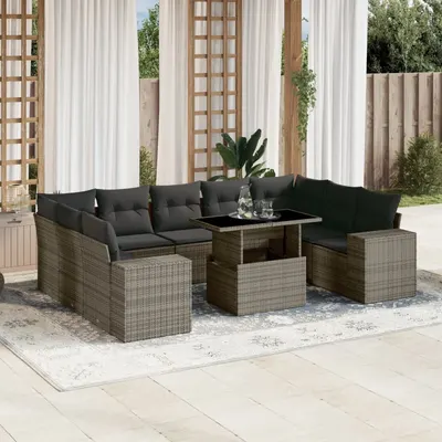 Gossi set mobilier de gradina cu perne, 10 piese, gri, poliratan