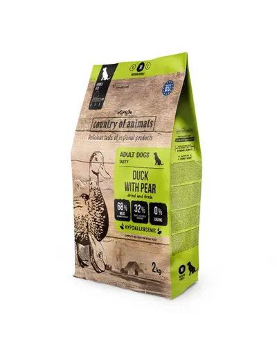 COUNTRY OF ANIMALS hrană uscată cu rață și pară pentru câini M 2 kg