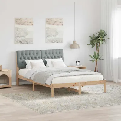 vidaXL Cadru de pat cu tăblie tapițată cu headboard Maro 135 x 190 cm