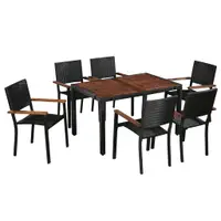 Gossi set mobilier de exterior 7 piese negru, poliratan, lemn acacia