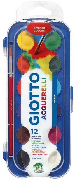 Vopsele de acuarelă Giotto - 12 culori , cu o perie