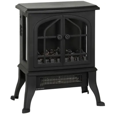 HOMCOM Șemineu Electric de Podea, Flacără 3D, Termostat 10-35°C, Plastic, Sticlă, 39x24x48 cm, Negru | Aosom Romania
