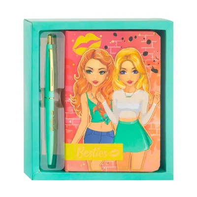 Set jurnal cu pix, Besties, 15 x 10.5 cm, culoarea verde