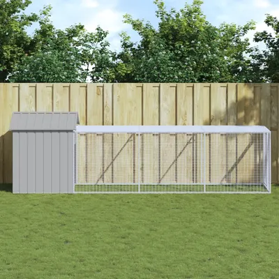 Gossi cotet pui cu incinta gri deschis 117x405x123 cm otel galvanizat