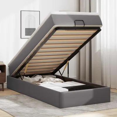 vidaXL Cadru de pat otoman cu saltea gri 80x200cm piele artificială