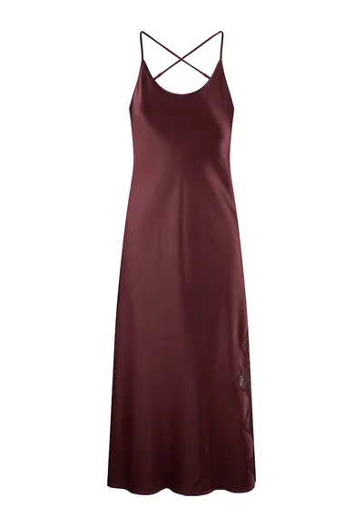Camasa de noapte din satin cu insertii din dantela - Visiniu