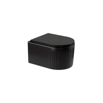 Set wc suspendat cu riflaje 3D negru mat, tornado cu capac softclose inclus, GLAMOUR Invena