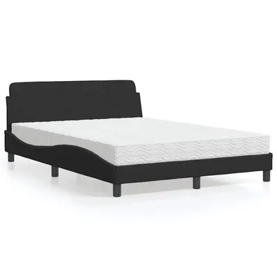 vidaXL Pat cu saltea, Dover, negru, 140x200 cm, catifea