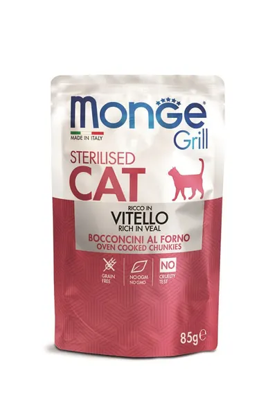 Monge Grill Chunkies Sterilised Cat - Hrana umeda super-premium - Vitel - 85g
