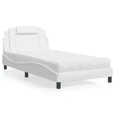 vidaXL Pat, Viana, cu saltea, alb, 100x200 cm, piele ecologică