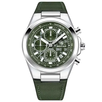 Ceas bărbătesc BENYAR BY-5206, cronograf quartz, luxury, curea din piele, rezistent la apă 3Bar, calendar complet