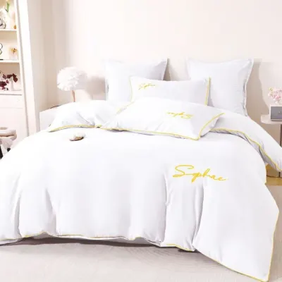 Lenjerie pat dublu, Finet Soft Touch cu Broderie, 6 piese, Alb
