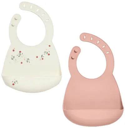 Set de bavete din silicon Mamas & Papas - Floral Berry, 2 buc