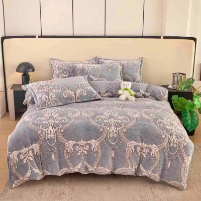 Lenjerie Pat 1 Persoana, Jojo Home, CoCoLiNo (Fleece), 4 piese, Gri, Model Elegant