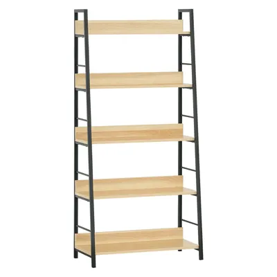 HOMCOM Bibliotecă bibliotecă de stil industrial înclinat 5 Niveluri 70L x 35l x 150H cm Culoare lemn stejar deschis Negru | Aosom Romania