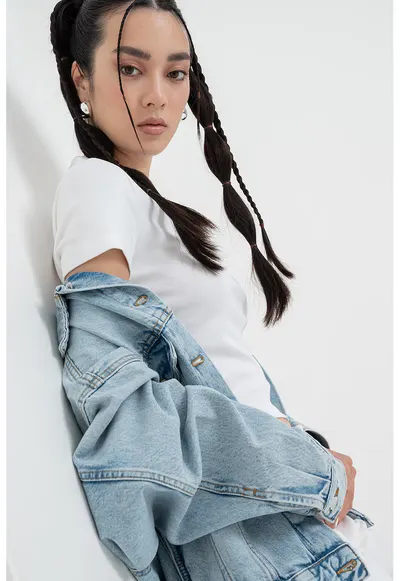 Jacheta relaxed-fit din denim - Albastru melange